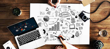 Business Administration Auf diesem Bild befindet sich eine Mindmap, die sich mit wirtschaftlichen Zusammenhängen und Grafiken beschäftigt.