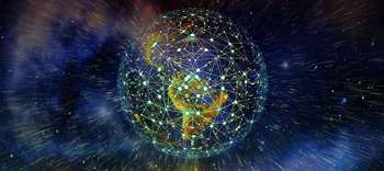 Bachelor-Studiengänge im Bereich Informations- und Telekommunikationstechnik. Das Bild zeigt eine Weltkugel. Orte überall auf dieser Kugel sind durch leuchtende Verbindungen, die wie Netzwerke scheinen, miteinander verknüpft.