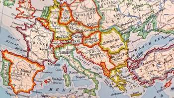 Erasmus-Stipendium Ausschnitt einer Weltkarte, die Europa zeigt.