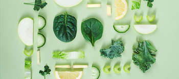 Bachelor Ernährungswissenschaften Kleingeschnittes Obst und Gemüse, strukturiert und symmetrisch angeordnet. Alle Lebensmittel haben eine grüne Farbe.