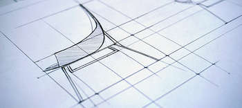 Bachelor Produktdesign Das Bild zeigt die Zeichnung und Planung eines Produktes. Zu sehen ist ein Auschnitt der Zeichnung auf Papier und durch klare Linien strukturiert.