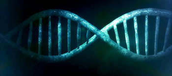 Bachelor Biomedizinische Technik Das Bild zeigt eine DNA. Die Bildmitte wird von einem helleren blauen Licht angestrahlt, die Bildränder sind dunkler gehalten. Das Bild wirkt mystisch, fast wie in einer Unterwasserwelt.